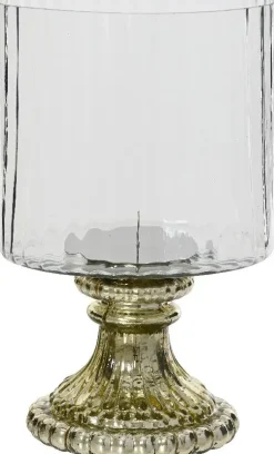 Decoris kandelaar glas deco 15x25cm transparant, goud