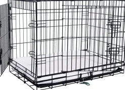 Draadkooi 2-deurs zwart met plastic lade, 91x55x65 cm.