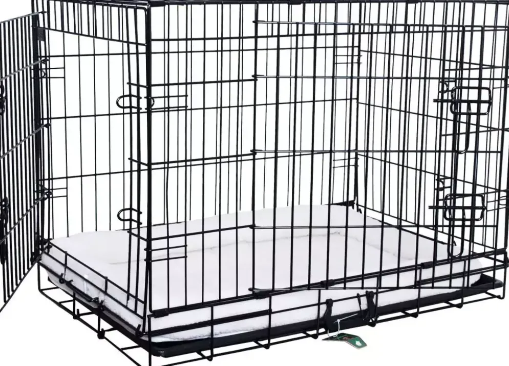 Draadkooi 2-deurs zwart met plastic lade, 91x55x65 cm.