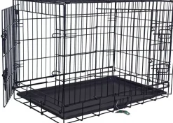 Draadkooi 2-deurs zwart met plastic lade, 91x55x65 cm.