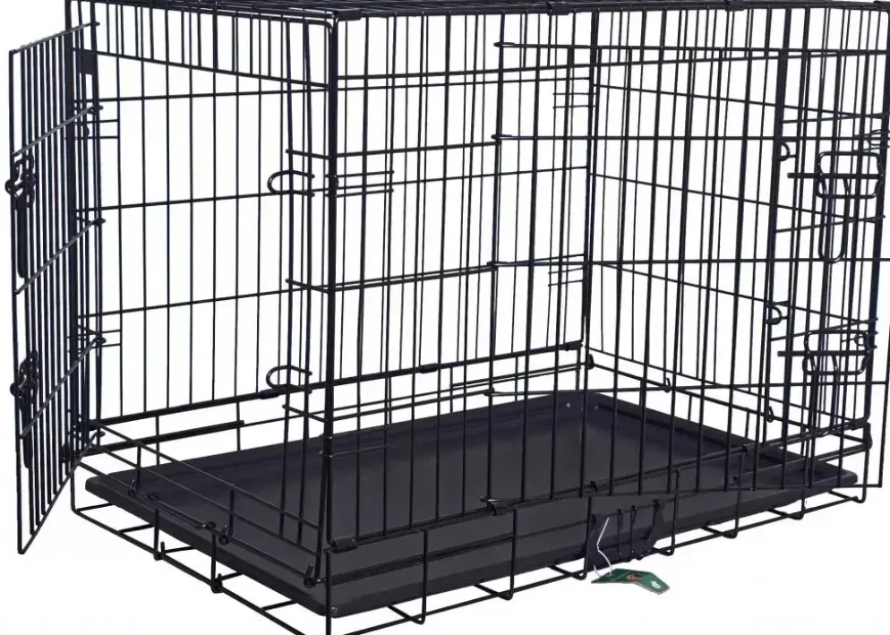 Draadkooi 2-deurs zwart met plastic lade, 91x55x65 cm.