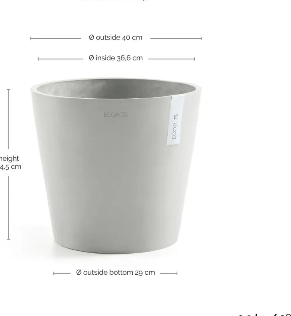 Ecopots kunststof bloempot amsterdam 40x35 cm witgrijs