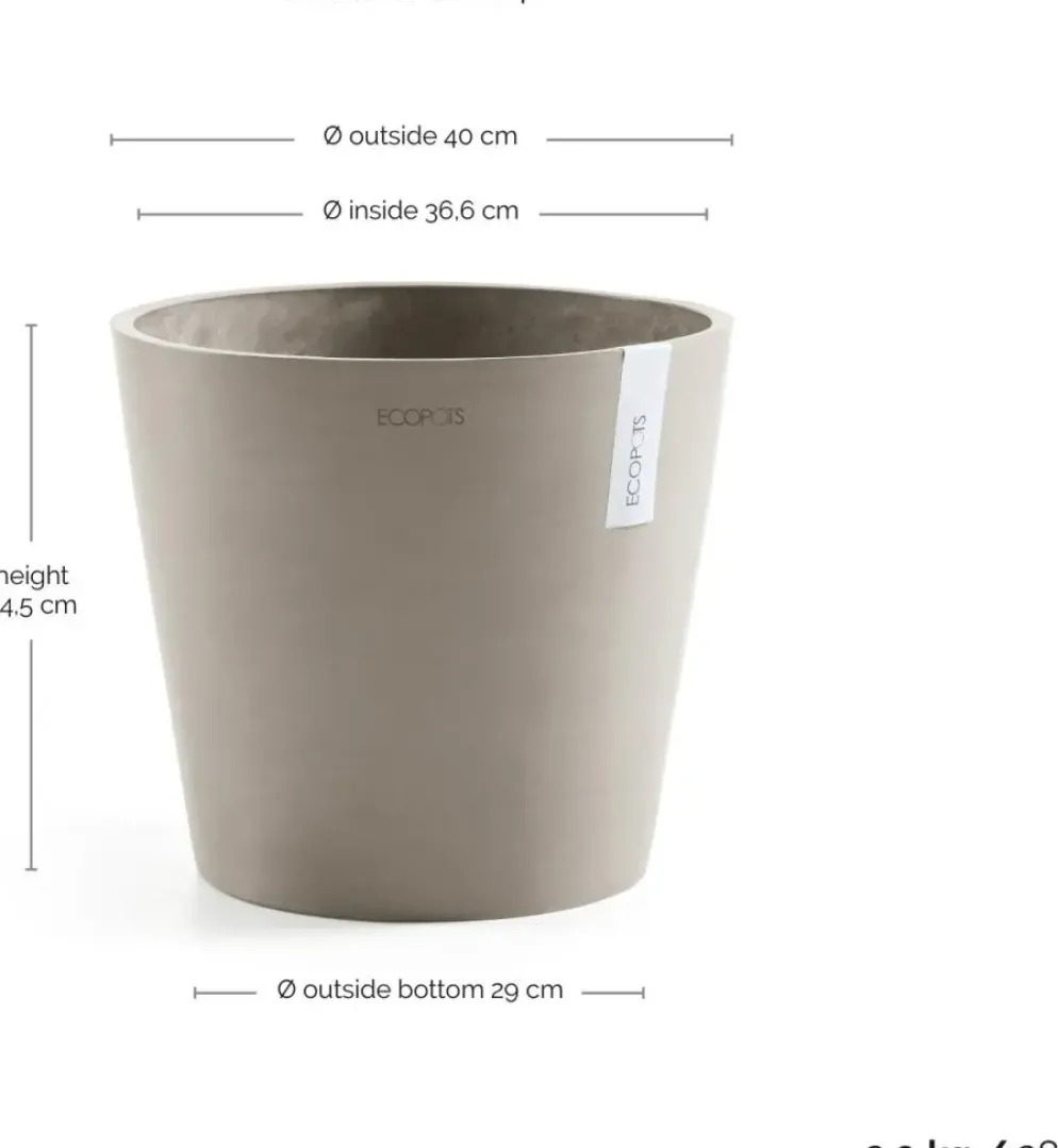 Ecopots kunststof bloempot amsterdam 40x35 cm taupe