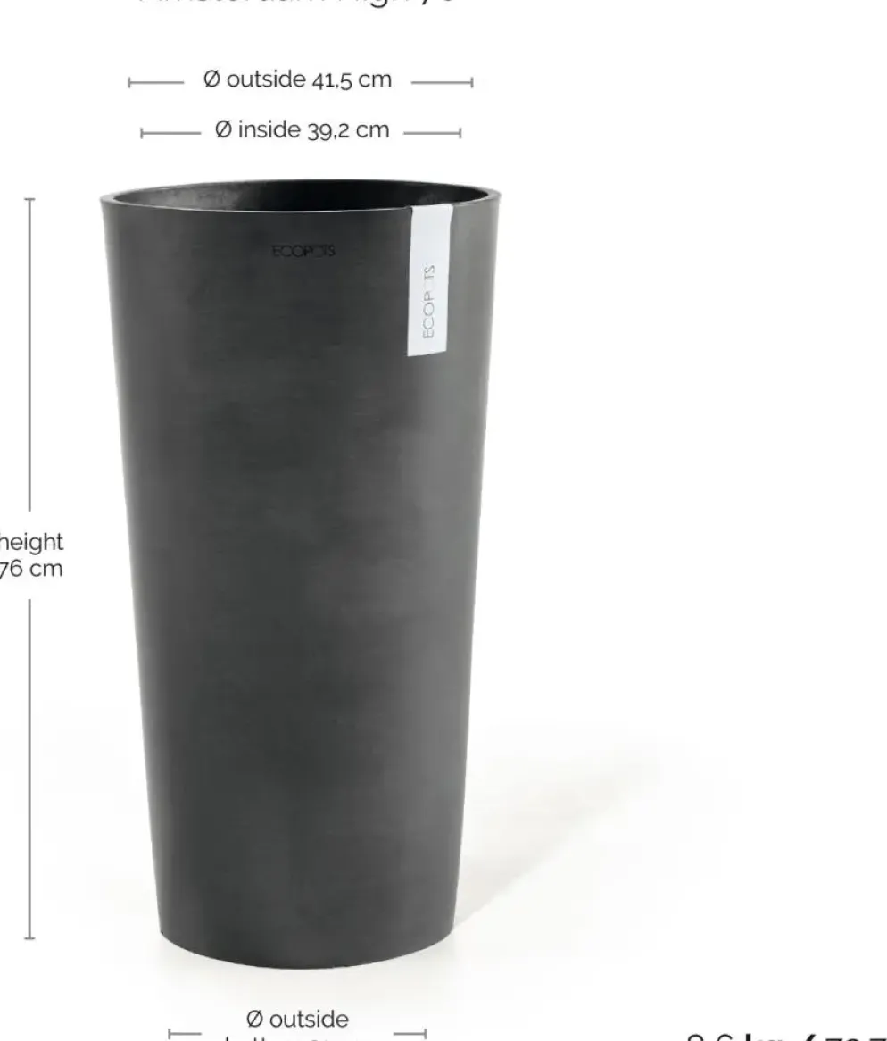 Ecopots kunststof bloempot amsterdam hoog 41.5x76.8 cm donkergrijs