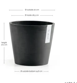 Ecopots kunststof bloempot amsterdam 20x17.7 cm donkergrijs