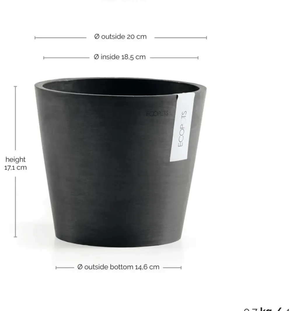 Ecopots kunststof bloempot amsterdam 20x17.7 cm donkergrijs