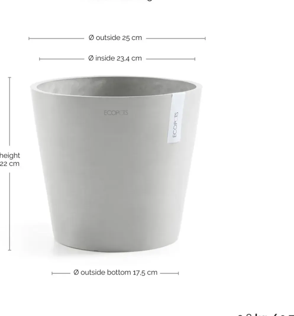 Ecopots kunststof bloempot amsterdam 25x22 cm witgrijs