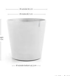 Ecopots kunststof bloempot amsterdam met wielen 60x56 cm puurwit
