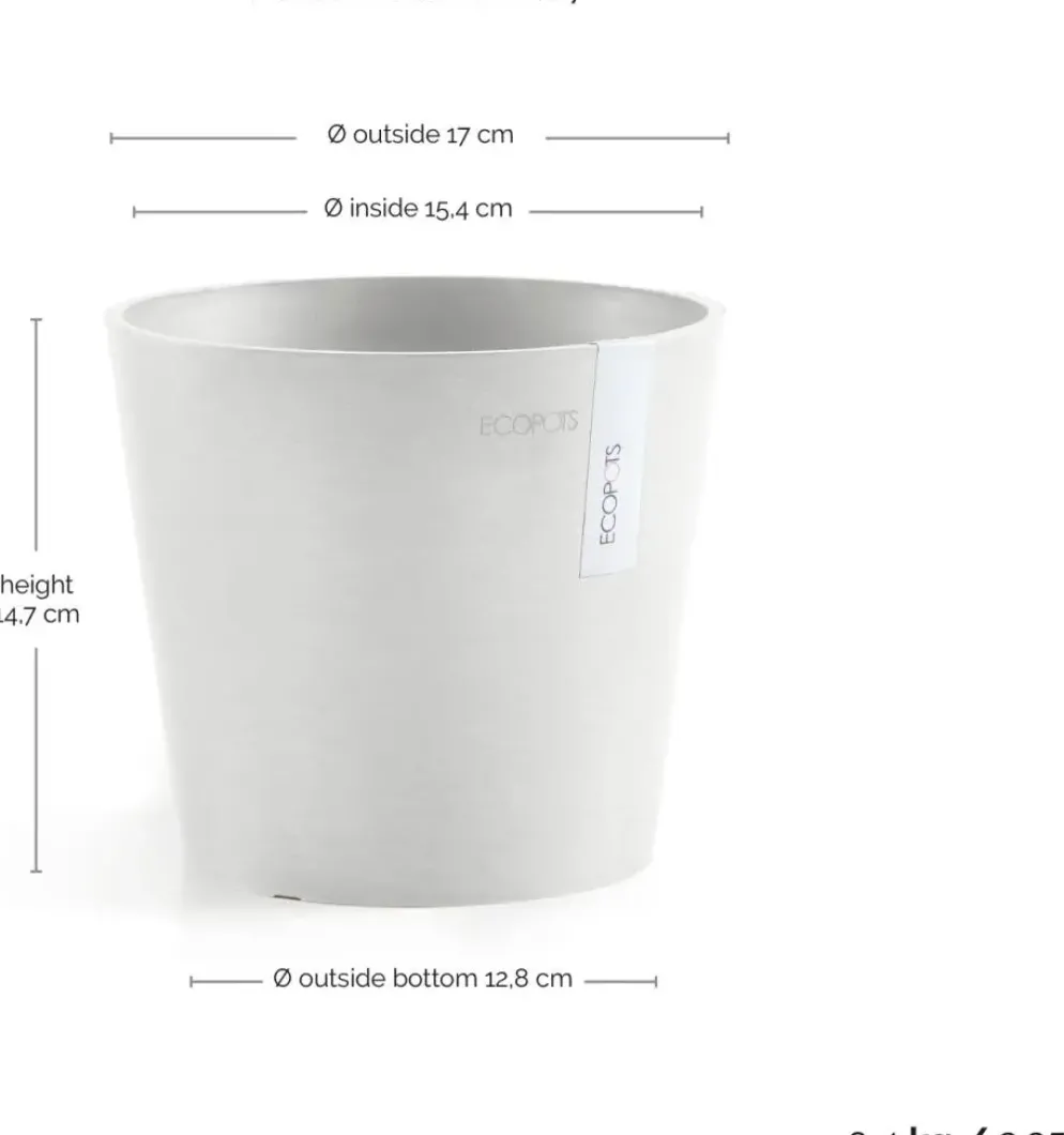 Ecopots kunststof bloempot amsterdam 17x14.7 cm puurwit