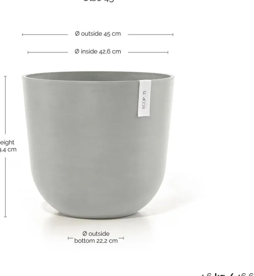 Ecopots kunststof bloempot oslo 45x39.2 cm witgrijs
