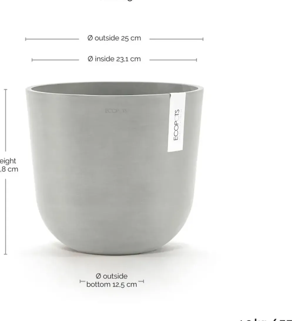 Ecopots kunststof bloempot oslo 25x21.8 cm witgrijs