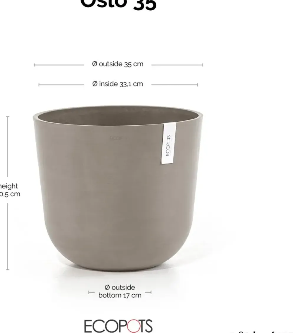 Ecopots kunststof bloempot oslo 35x30.5 cm taupe