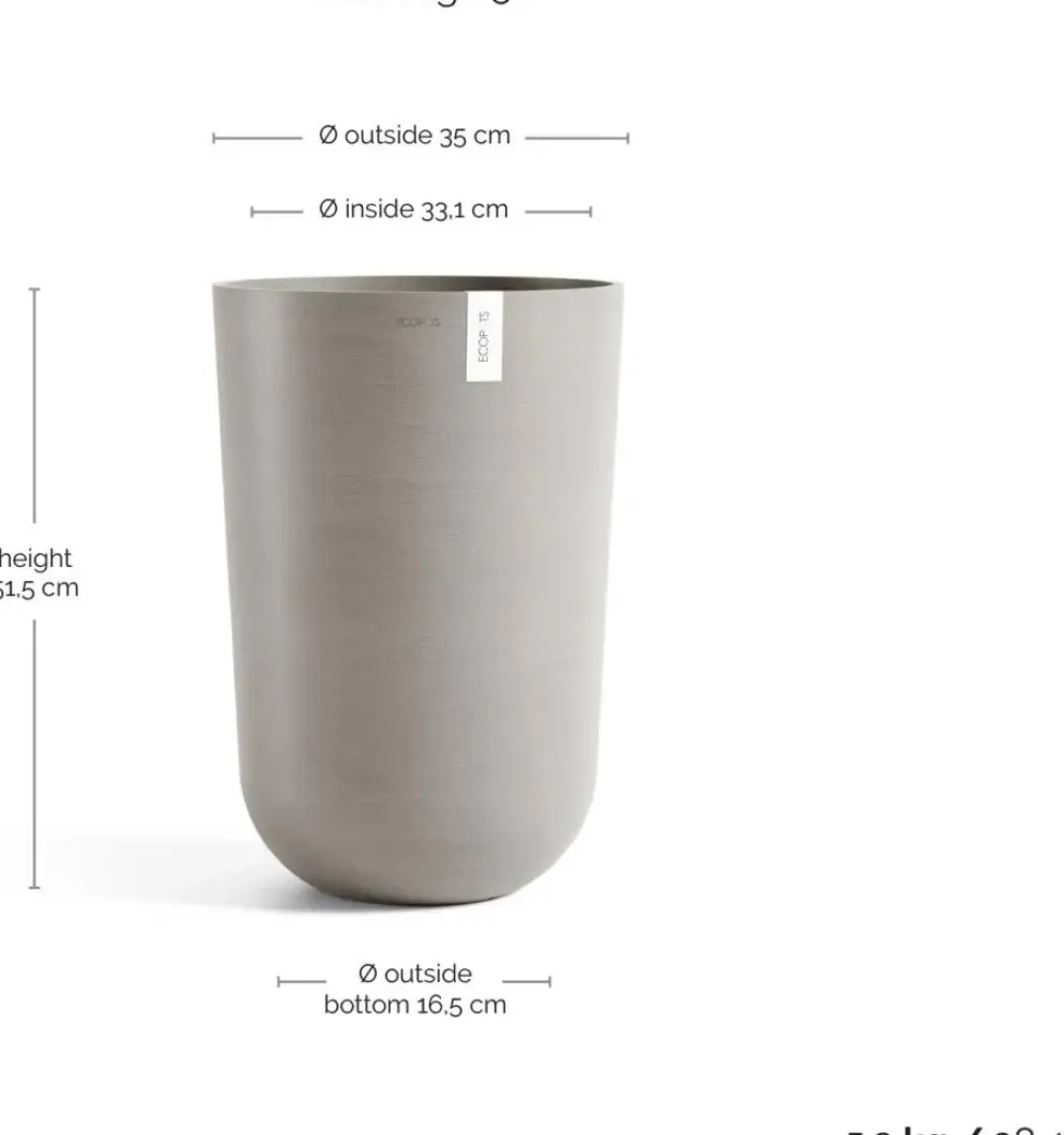 Ecopots kunststof bloempot oslo hoog 35x51.5 cm taupe