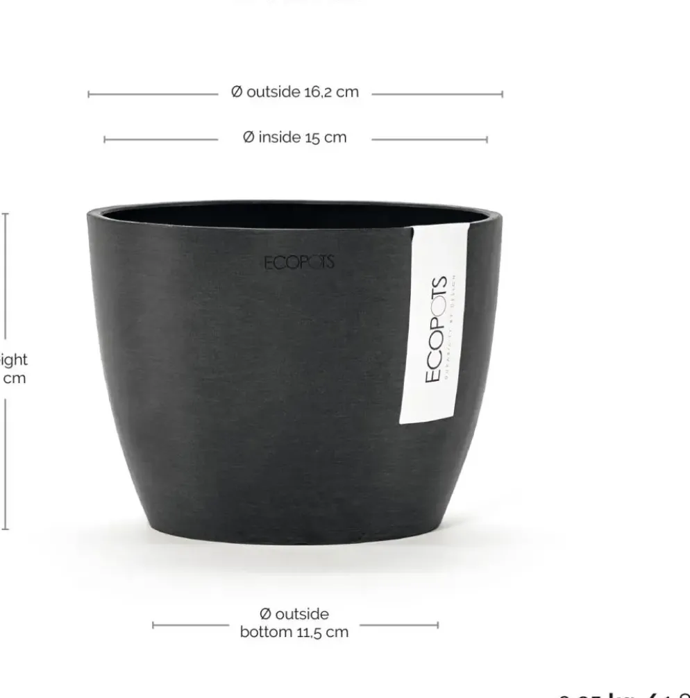 Ecopots kunststof bloempot stockholm 16.2x12 cm donkergrijs