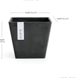 Ecopots kunststof plantenbak rotterdam 20x20x17.5 cm donkergrijs