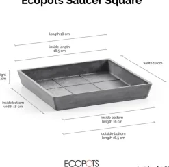 Ecopots kunststof rotterdam schotel 18x18x2.5 cm grijs