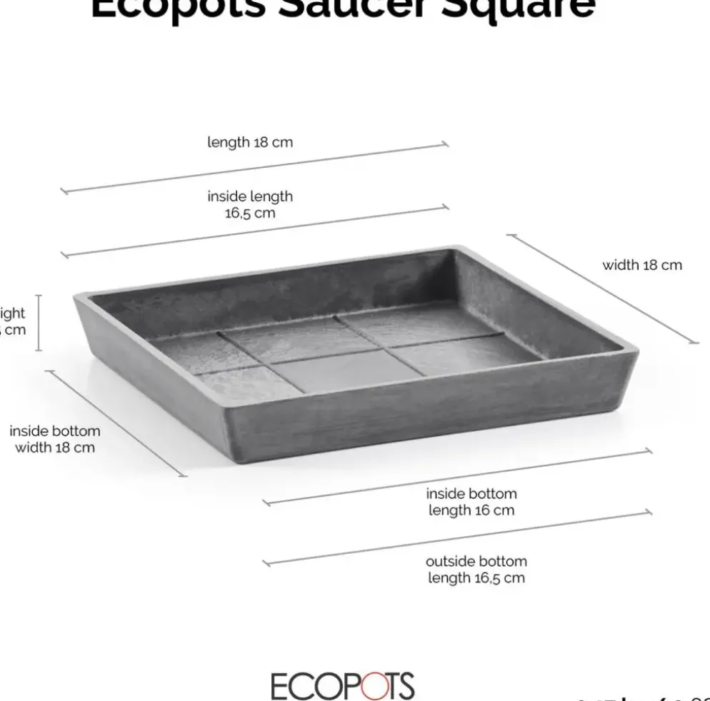 Ecopots kunststof rotterdam schotel 18x18x2.5 cm grijs