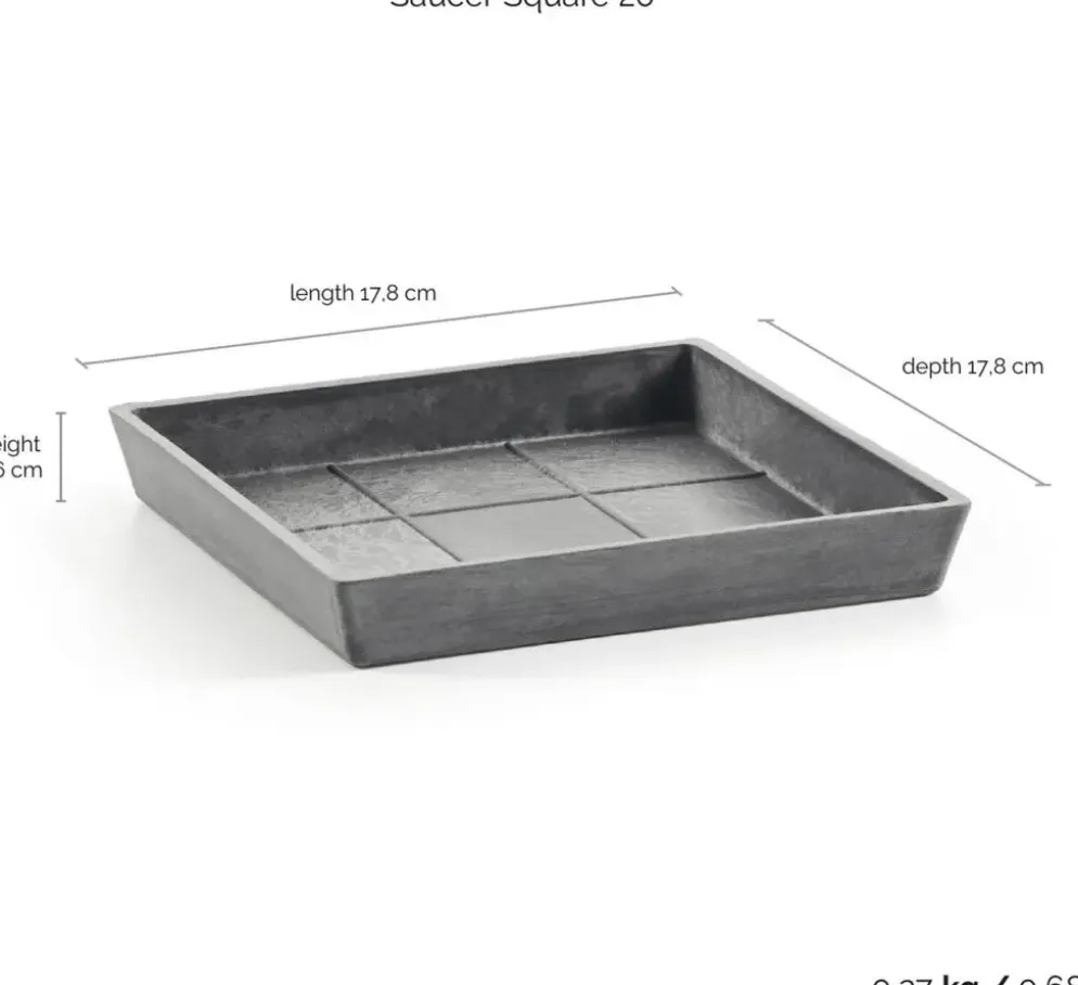 Ecopots kunststof rotterdam schotel 18x18x2.5 cm grijs