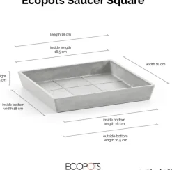 Ecopots kunststof rotterdam schotel 18x18x2.5 cm witgrijs