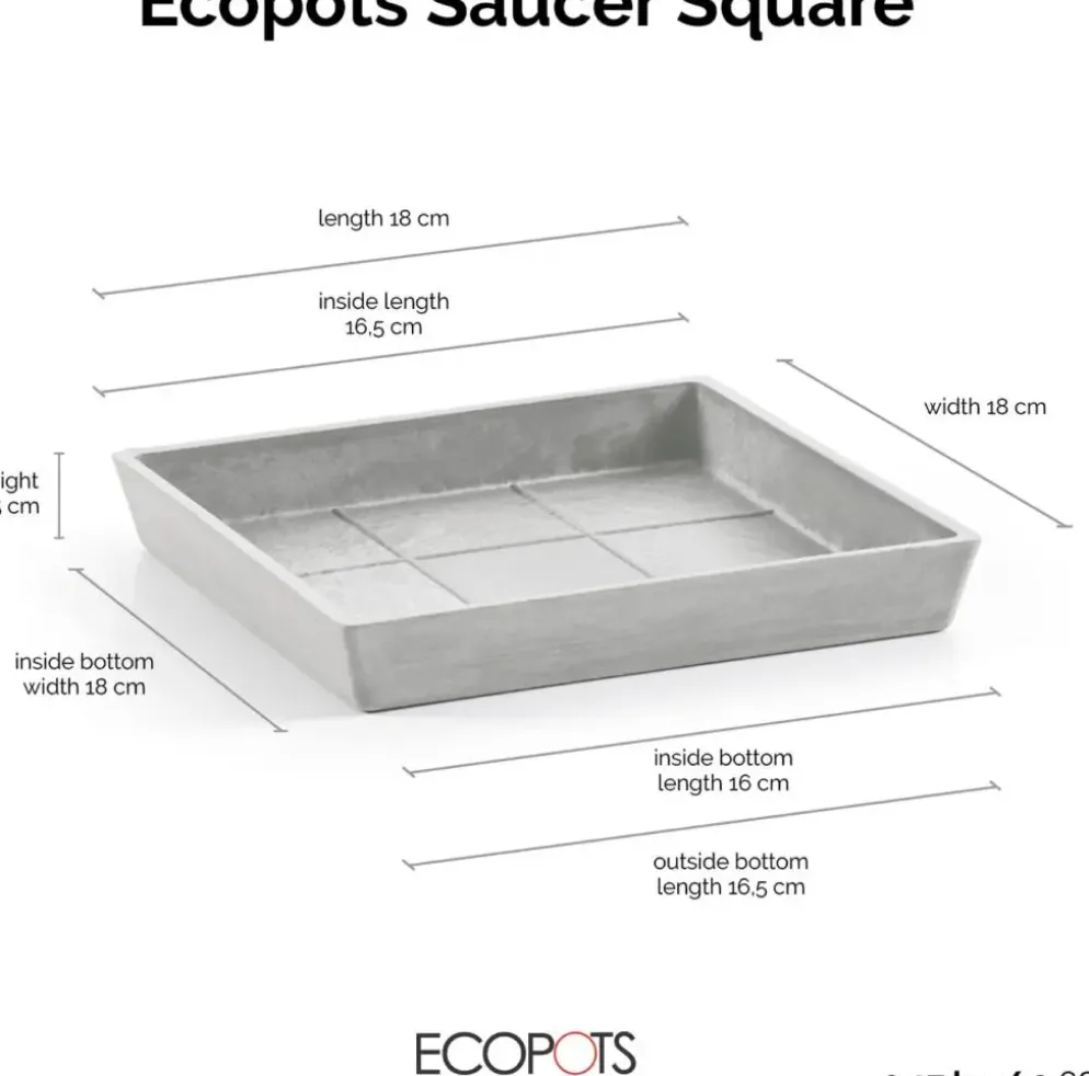 Ecopots kunststof rotterdam schotel 18x18x2.5 cm witgrijs