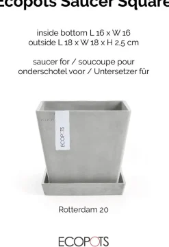 Ecopots kunststof rotterdam schotel 18x18x2.5 cm witgrijs