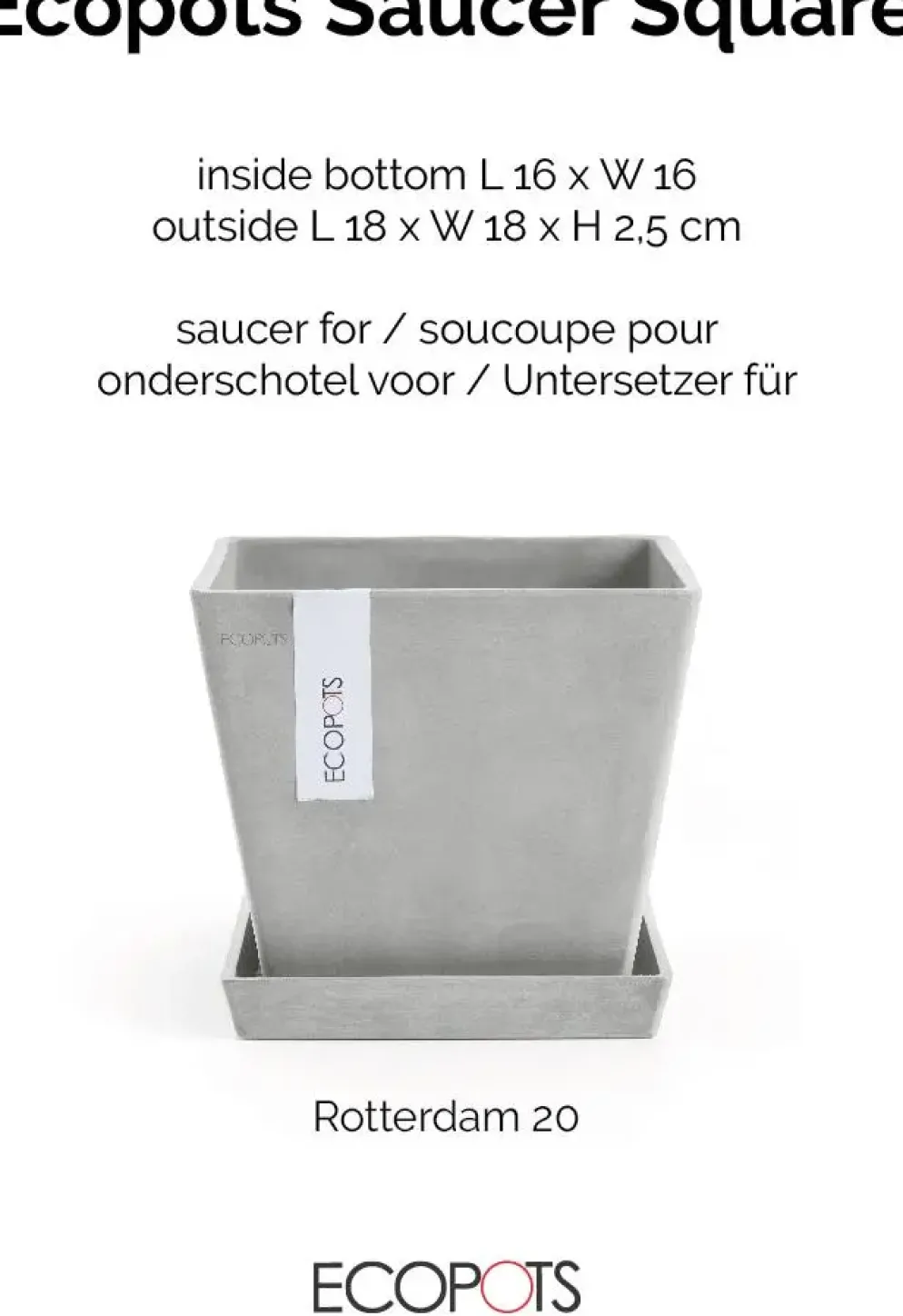 Ecopots kunststof rotterdam schotel 18x18x2.5 cm witgrijs