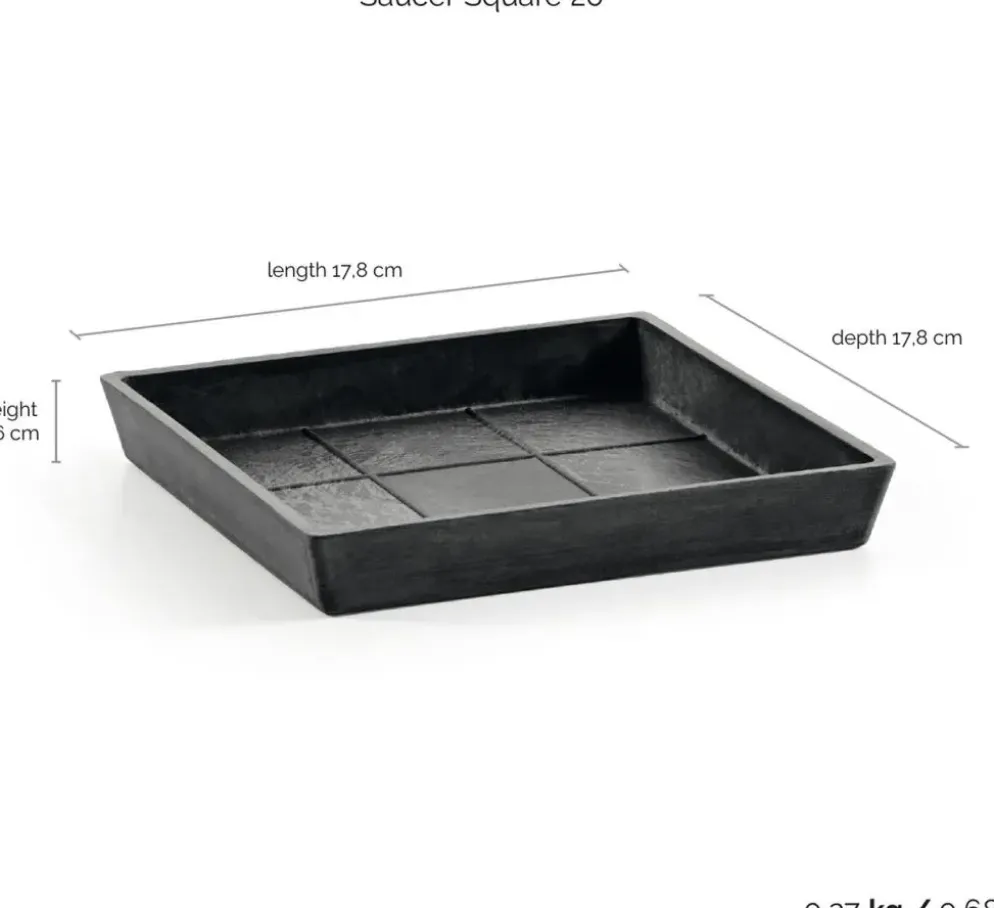 Ecopots kunststof rotterdam schotel 18x18x2.5 cm donkergrijs