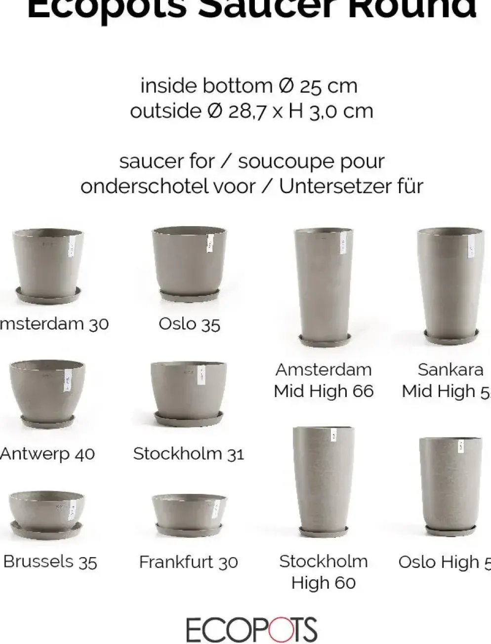 Ecopots kunststof stockholm schotel 28.7x3 cm taupe