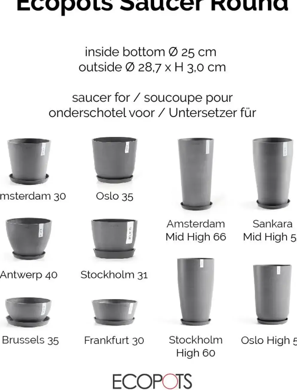 Ecopots kunststof stockholm schotel 28.7x3 cm grijs