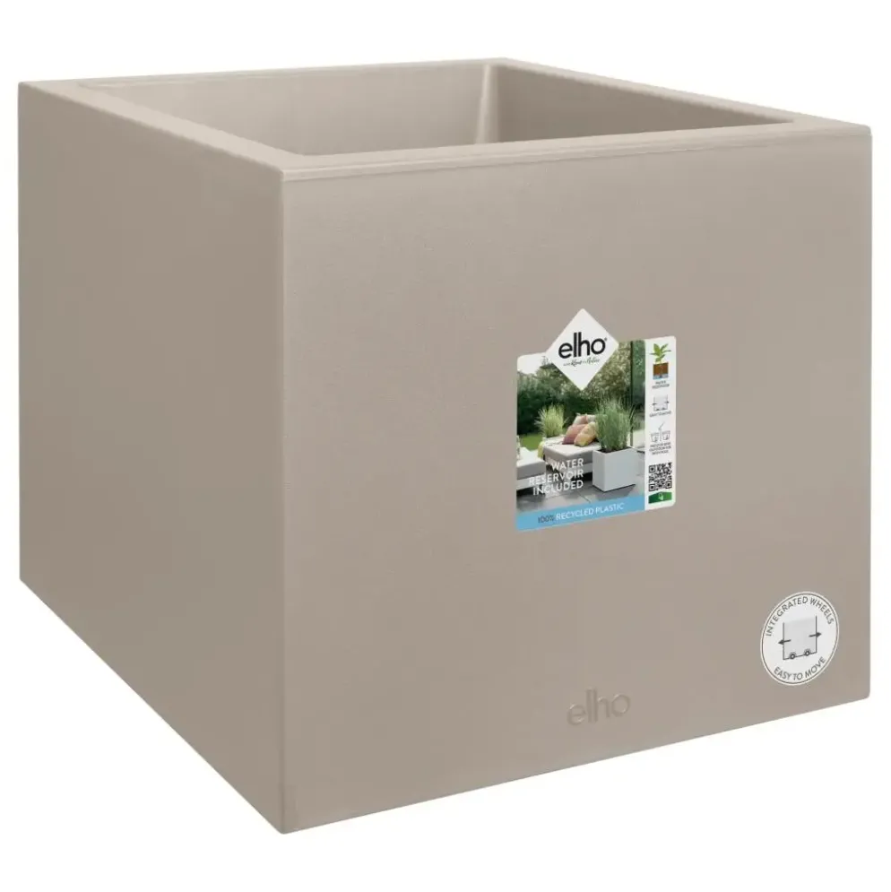 Elho Vivo next vierkant plantenbak met wielen 30cm paddenstoel beige