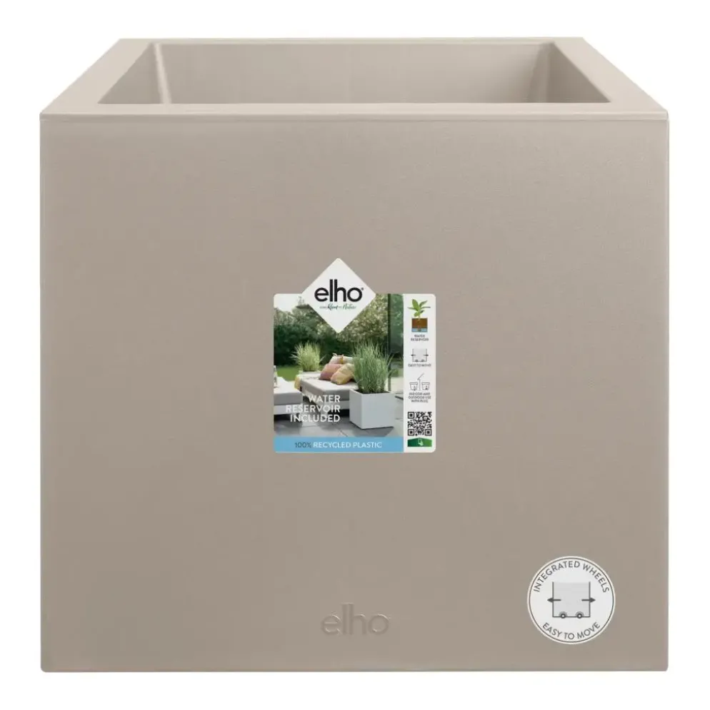 Elho Vivo next vierkant plantenbak met wielen 30cm paddenstoel beige
