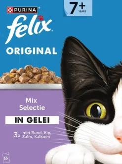 Felix Original Senior 7+ mix selectie in gelei rund, kip & kalkoen 12 x 85g