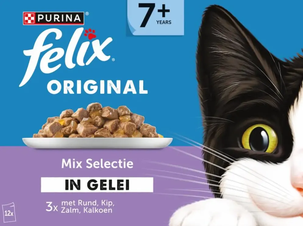 Felix Original Senior 7+ mix selectie in gelei rund, kip & kalkoen 12 x 85g