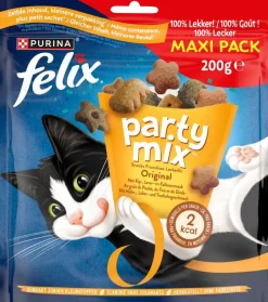 FELIX Party Mix Original met Kip-, Lever- en Kalkoensmaak kattensnacks 200g