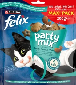 FELIX Party Mix Seaside met Zalm-, Koolvis- en Forelsmaak kattensnacks 200g