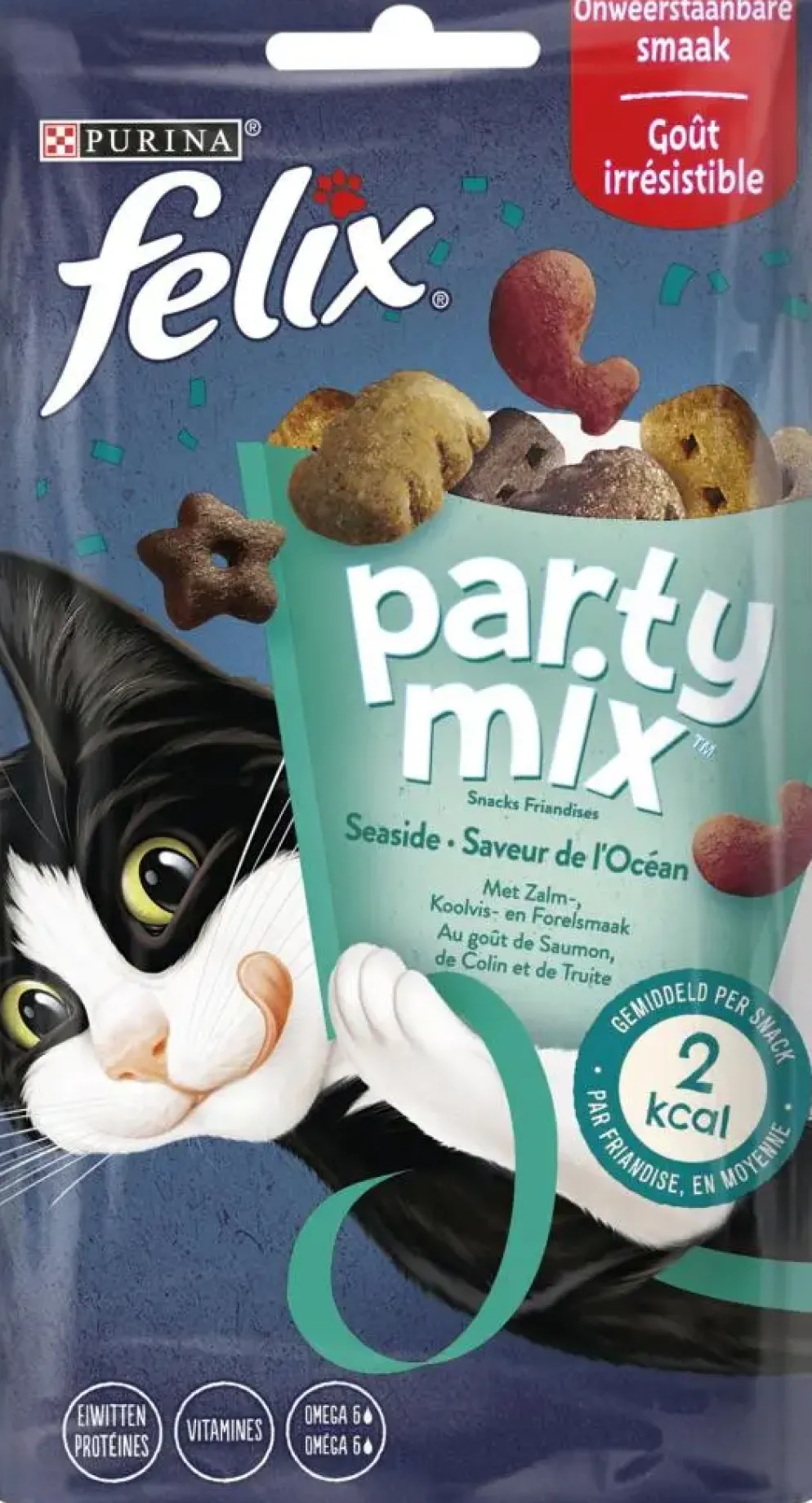 FELIX Party Mix Seaside met Zalm-, Koolvis- en Forelsmaak kattensnacks 60g
