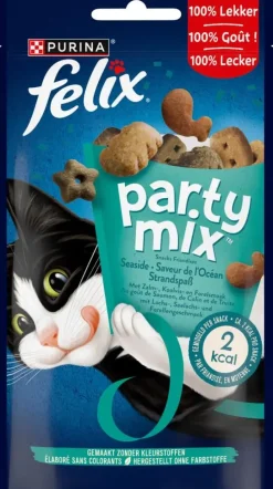 FELIX Party Mix Seaside met Zalm-, Koolvis- en Forelsmaak kattensnacks 60g