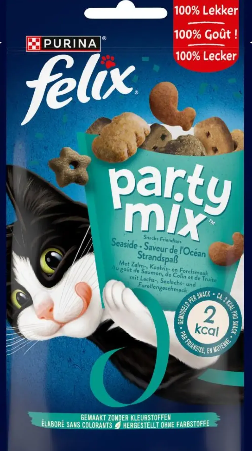FELIX Party Mix Seaside met Zalm-, Koolvis- en Forelsmaak kattensnacks 60g
