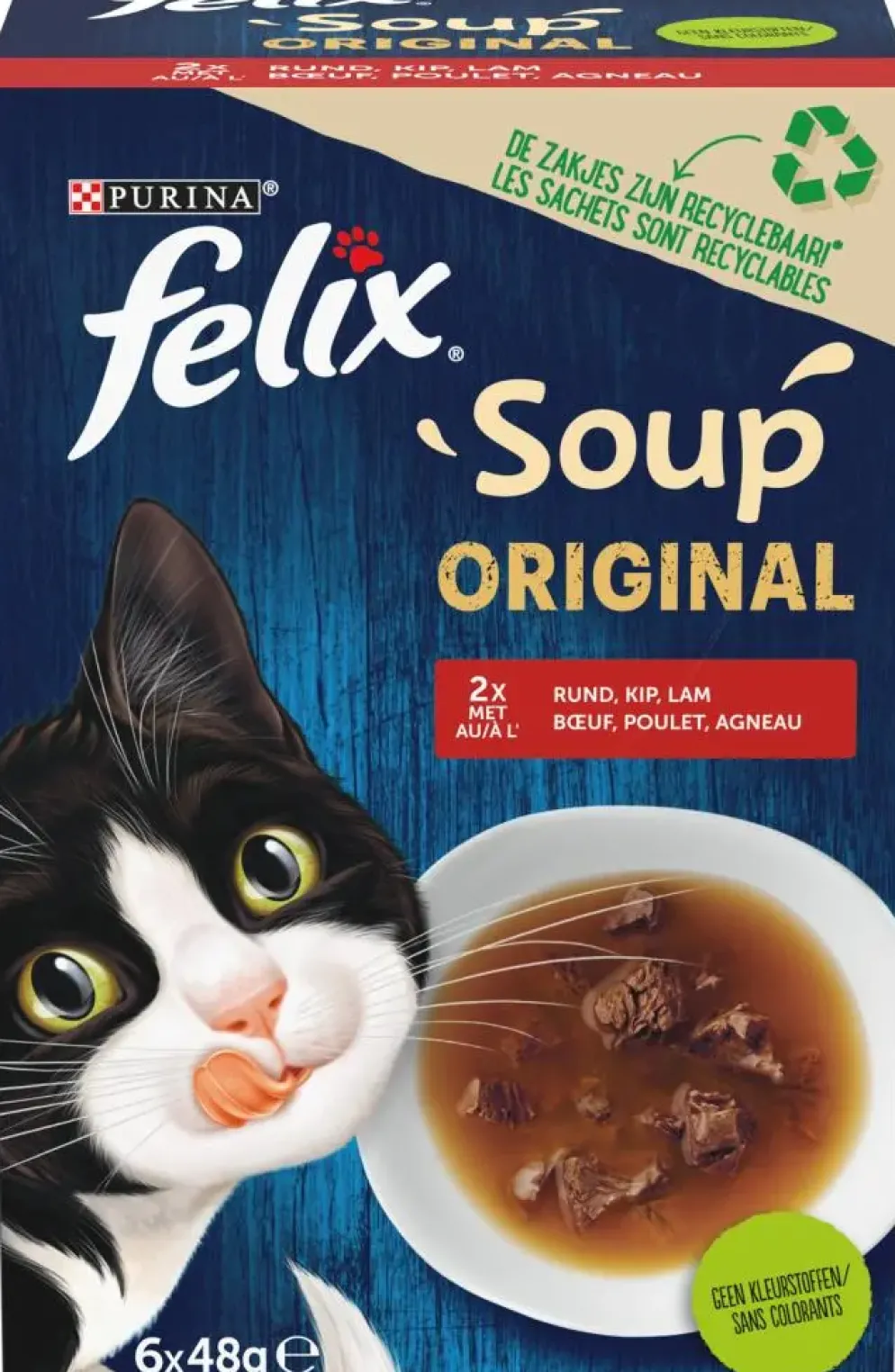 Felix Soup Original rund, kip & lam 6 x 48g