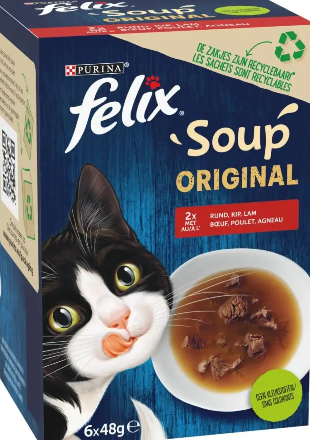 Felix Soup Original rund, kip & lam 6 x 48g