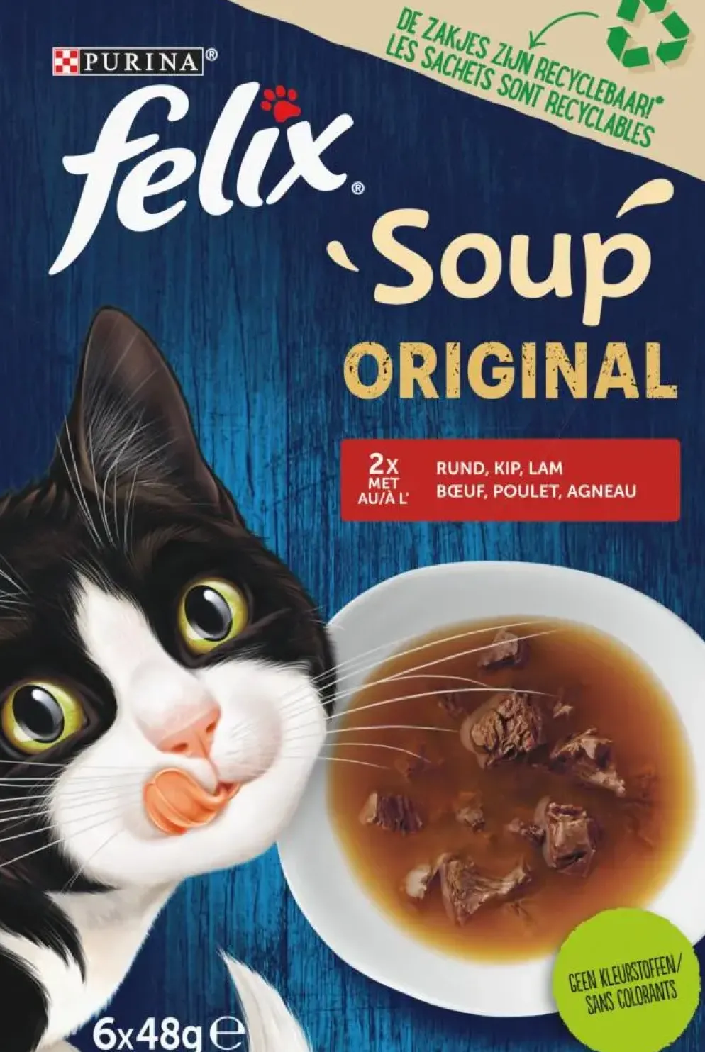 Felix Soup Original rund, kip & lam 6 x 48g