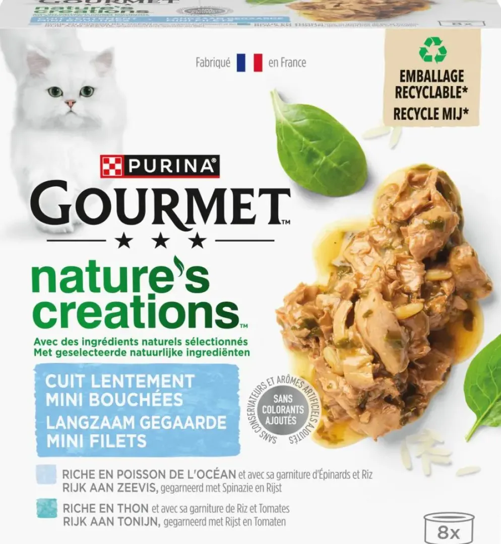 GOURMET Nature's Creations Mini Filets Rijk aan Zeevis, Tonijn kattenvoer 8x85g