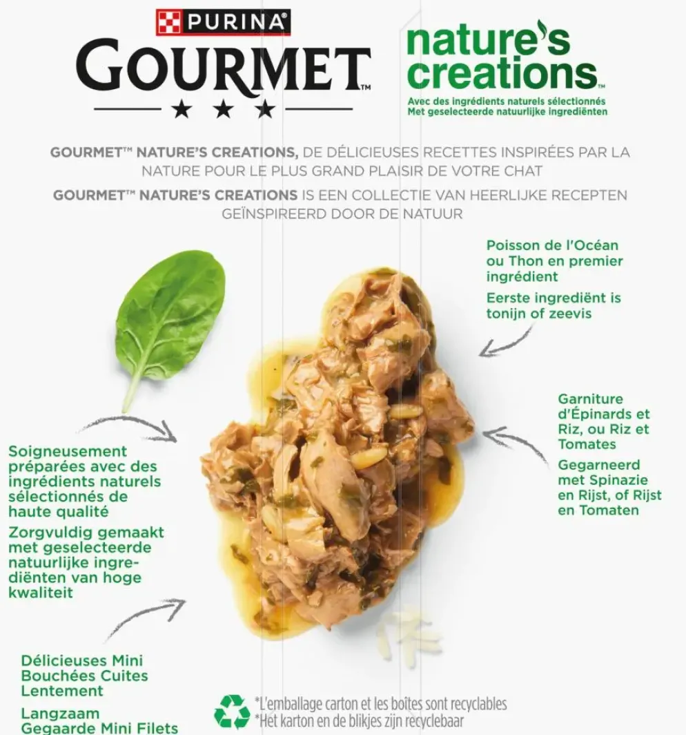 GOURMET Nature's Creations Mini Filets Rijk aan Zeevis, Tonijn kattenvoer 8x85g