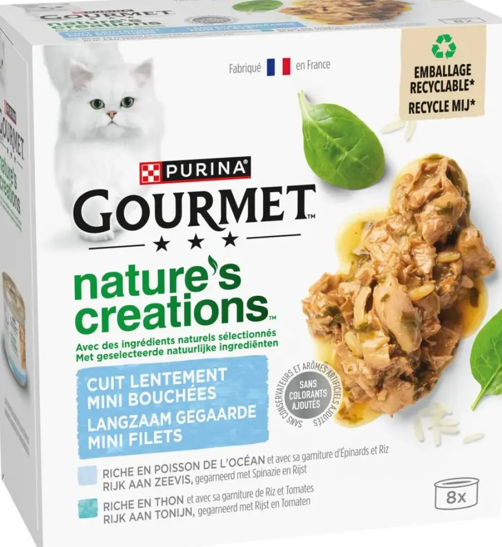 GOURMET Nature's Creations Mini Filets Rijk aan Zeevis, Tonijn kattenvoer 8x85g