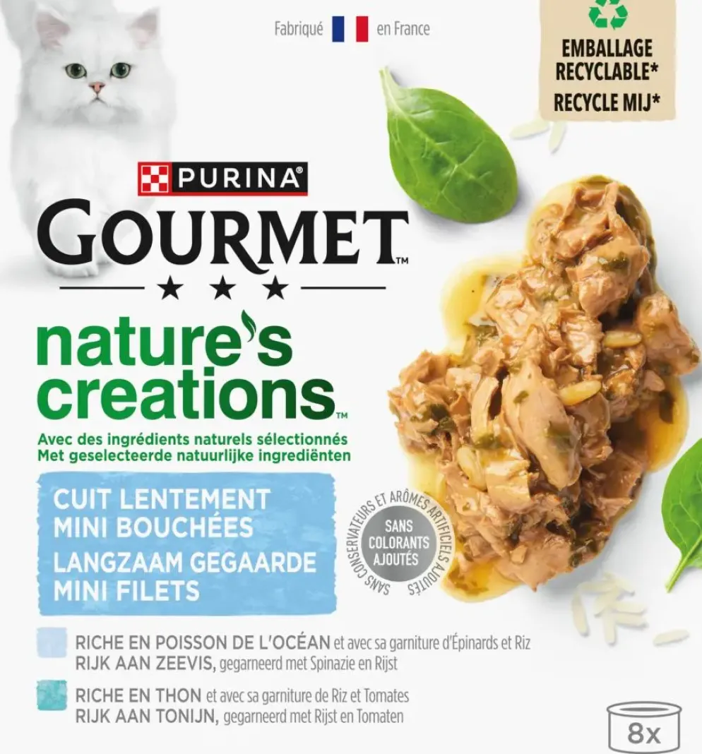 GOURMET Nature's Creations Mini Filets Rijk aan Zeevis, Tonijn kattenvoer 8x85g