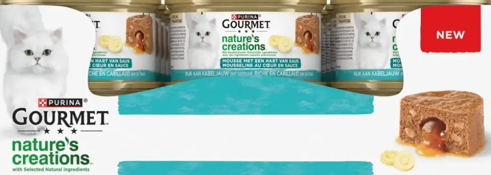 GOURMET Nature's Creations Mousse met een Hart van Saus, Rijk aan Kabeljauw met pastinaak, nat kattenvoer, 85g