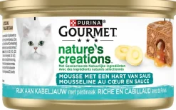 GOURMET Nature's Creations Mousse met een Hart van Saus, Rijk aan Kabeljauw met pastinaak, nat kattenvoer, 85g