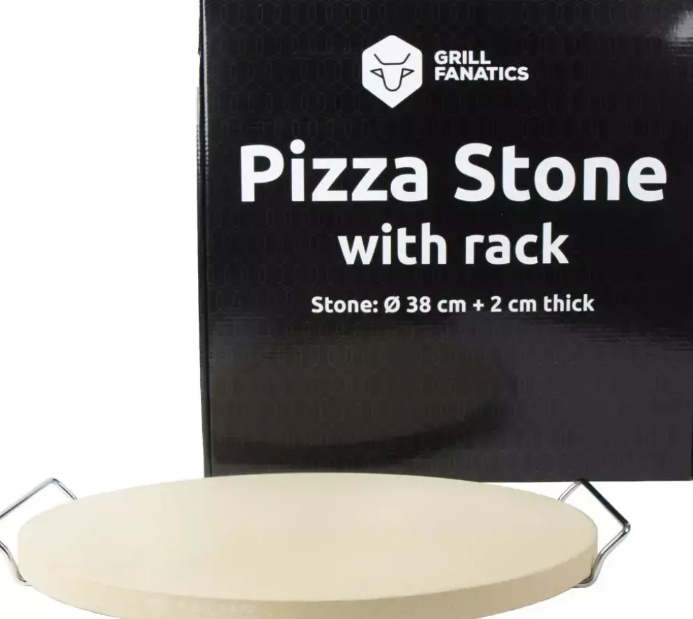 Grill Fanatics Pizzasteen met rek, 2 cm dik, 38 cm rond