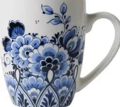 Heinen Delfts Blauw mok keramiek bloesem 8.5x9.5cm delfts blauw