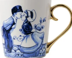 Heinen Delfts Blauw mok keramiek kissing couple 8.5x9.5cm delfts blauw